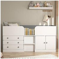 The Very Collection Peyton Kids Mid Sleeper Bed With Drawers, Cupboard And Mattress Options (Buy And Save!) - White/Grey - Cabin Bed With Standard Mattress