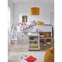 The Very Collection Mico Mid Sleeper Bed With Pull-Out Desk And Storage With Mattress Options (Buy & Save!) - White/Grey - Bed Frame Only