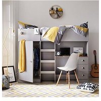 The Very Collection Atlanta High Sleeper With Desk, Drawers And Wardrobe With Mattress Options (Buy And Save!) - Grey - Bed Frame Only