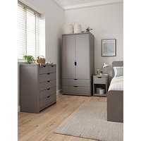 The Very Collection Aspen 3 Piece Package - 2 Door, 2 Drawer Wardrobe, 4 + 2 Chest And Bedside Table - Grey Oak Effect