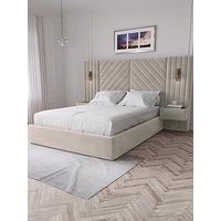The Very Collection Torrance Bed With Built-In Side Tables And Lights With Mattress Options (Buy & Save!) - Cream - Bed Frame With Microquilt Mattress