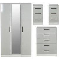 Swift Montreal Ready Assembled 4 Piece Package - 3 Door Mirrored Wardrobe, 5 Drawer Chest And 2 Bedside Chests - Fsc&Reg; Certified
