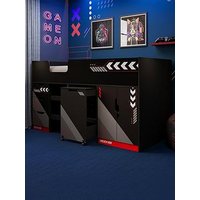 X Rocker Octane Mid Sleeper Gaming Cabin Bed Wardrobe And Pull-Out Desk