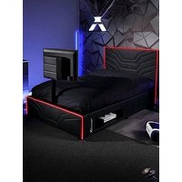 X Rocker Oracle Neo Fibre Esport Upholstered Double Tv Bed Frame With Led Lights