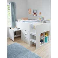 The Very Collection Aspen Mid Sleeper Bed Frame With Desk, Drawers And Shelves Plus Mattress Options (Buy And Save!)  - White Oak Effect - Bed Frame With Standard Mattress