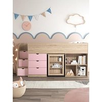 The Very Collection Mico Mid Sleeper Bed With Pull-Out Desk, Storage And Mattress Options (Buy & Save!) - Light Pink/Oak Effect - Bed Frame Only