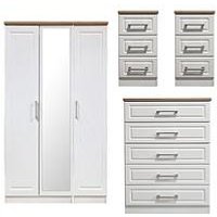 Swift Regent Part Assembled 4 Piece Package - 3 Door Mirrored Wardrobe, 5 Drawer Chest And 2 Bedside Chests - Fsc&Reg; Certified