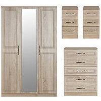 Swift Winchester Part Assembled 4 Piece Package - 3 Door Mirrored Wardrobe, Chest Of 5 Drawers And 2 Bedside Chests - Fsc&Reg; Certified