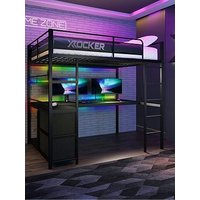 X Rocker Battlebunk Xl Rgb Double High Sleeper Bed & With Desk, Drawers And & App-Controlled Led Lights