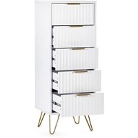 Murano - 5 Drawer Tall Chest - White - Wooden - Happy Beds