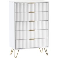 Murano - 5 Drawer Chest - White - Wooden - Happy Beds