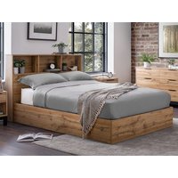 Julian Bowen Bali Bookcase Oak Wooden Ottoman Bed Frame - 4ft6 Double