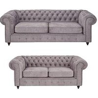 The Very Collection Laura Chesterfield & Fabric 3 + 2 & Sofa Set - Grey & (Buy And Save!) - Fsc Certified