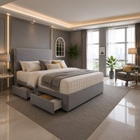Classic Plain Divan Headboard Divan Set - Choice of Mattress & Optional Storage