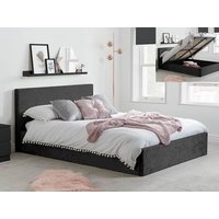 Birlea Berlin Black Crushed Velvet Glitz Fabric Ottoman Bed Frame - 4ft6 Double