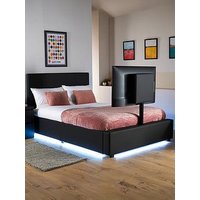 Xr Living Ava Upholstered Tv Bed With Under Bed Led Lighting - Fits Up To 55 Inch Tv - Black - Single